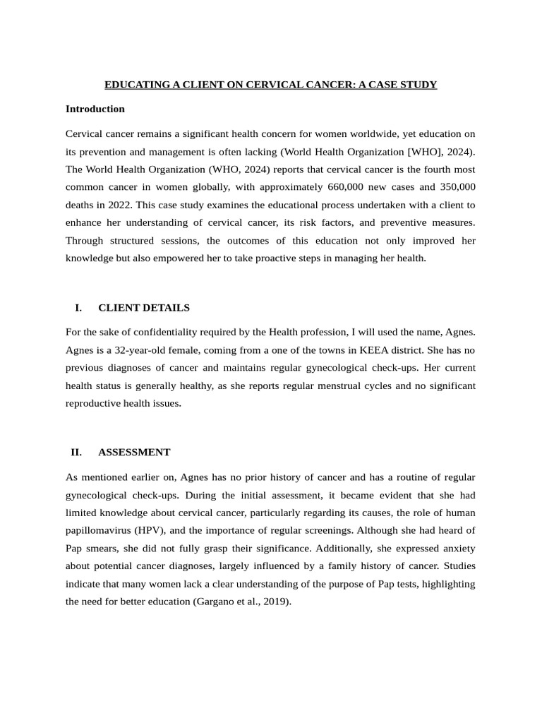 Client Education on Cervical Cancer | PDF | Cervical Cancer | Cancer