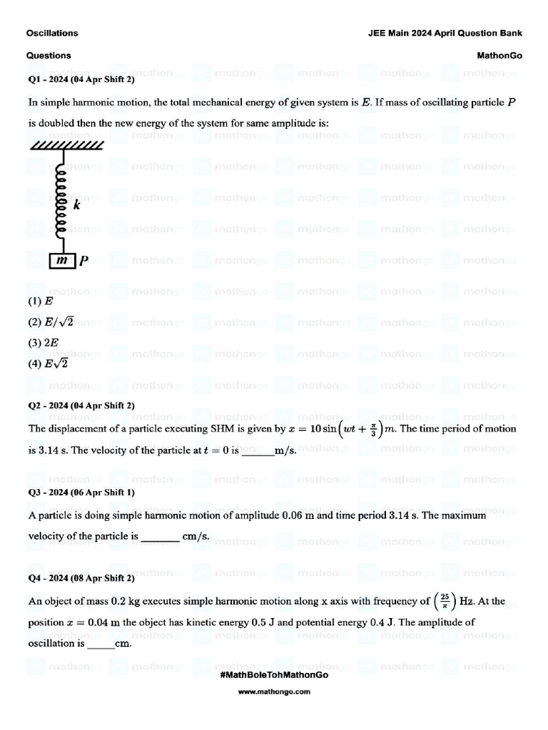 Oscillations - JEE Main 2024 April Question Bank - MathonGo | PDF
