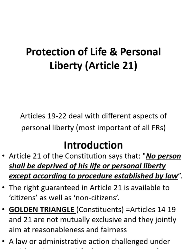 Article 21 Protection of Life & Personal Liberty - ASR | PDF | Supreme ...