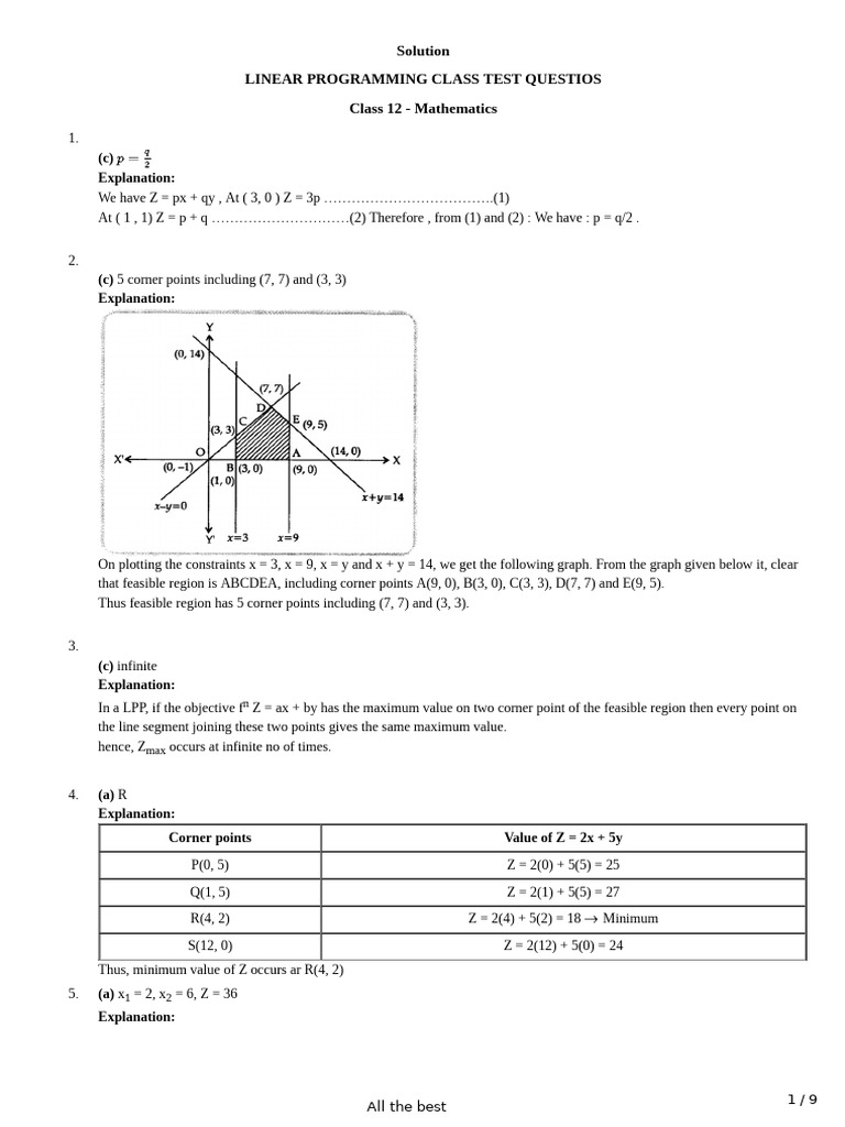 LPP Solutions Classtest Class 12 | PDF | Inequality (Mathematics ...