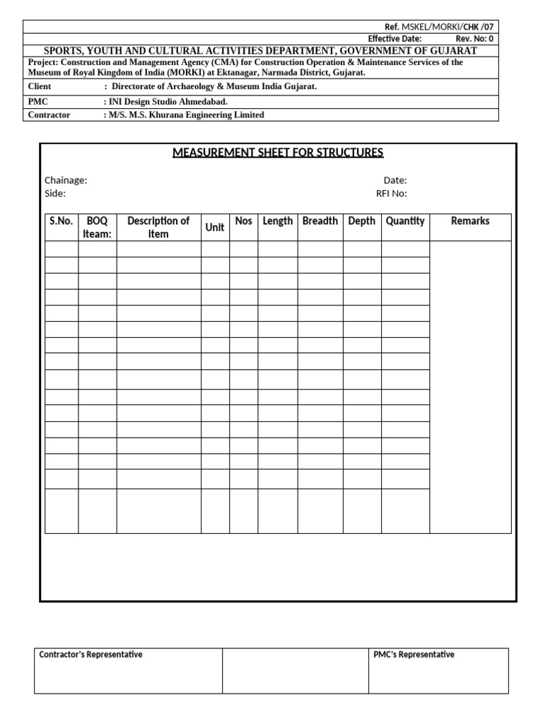 MORKI Museum Construction Measurement Sheet | PDF