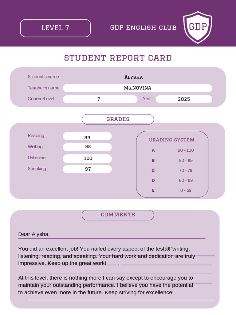 Level 7 Student Report Card Summary | PDF