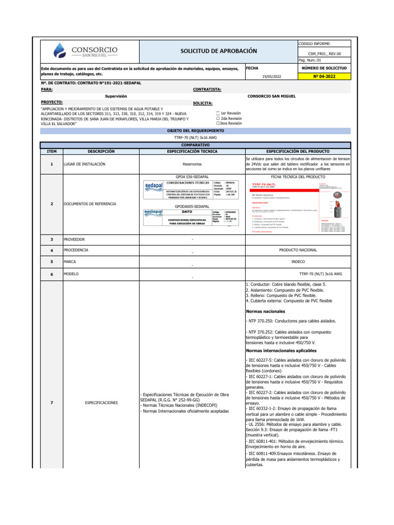Especificaciones Técnicas de Cables TTRF-70 | PDF | Materiales