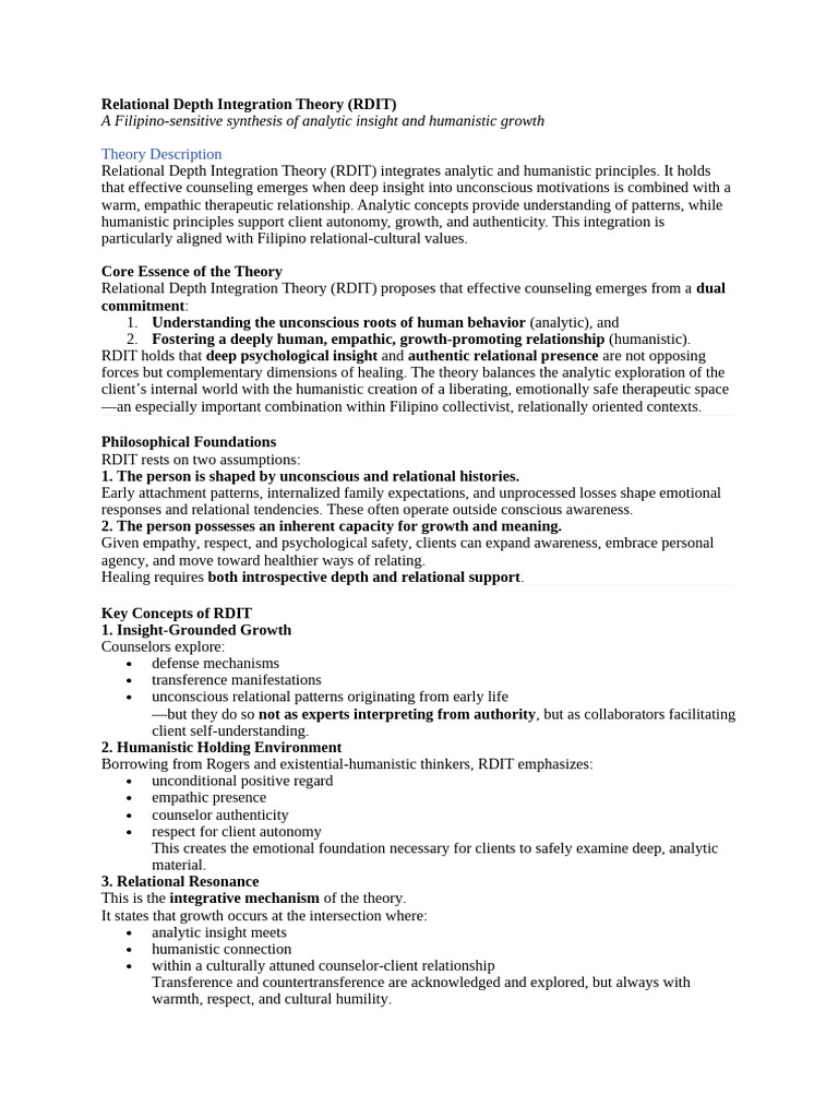 Relational Depth Integration Theory Overview | PDF | Psychotherapy ...