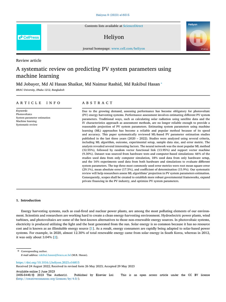 Machine Learning in PV Parameter Estimation | PDF | Support Vector ...