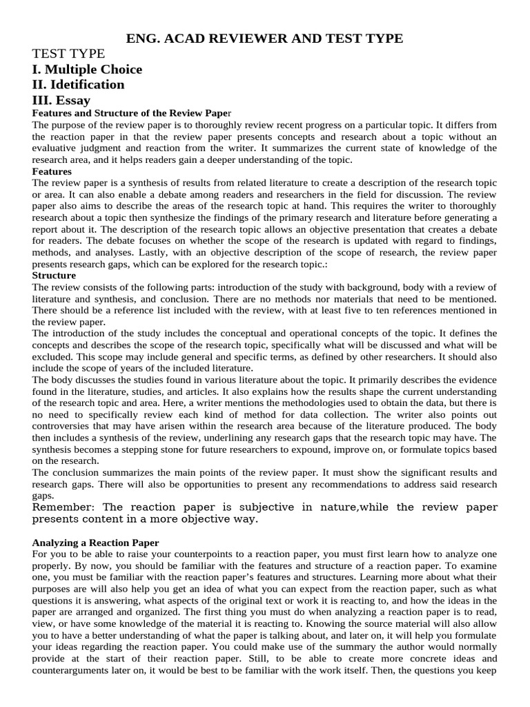 Eng Acad Reviewer | PDF | Concept | Knowledge