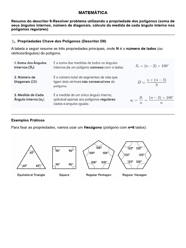 Propriedades dos Polígonos e Cálculos | PDF