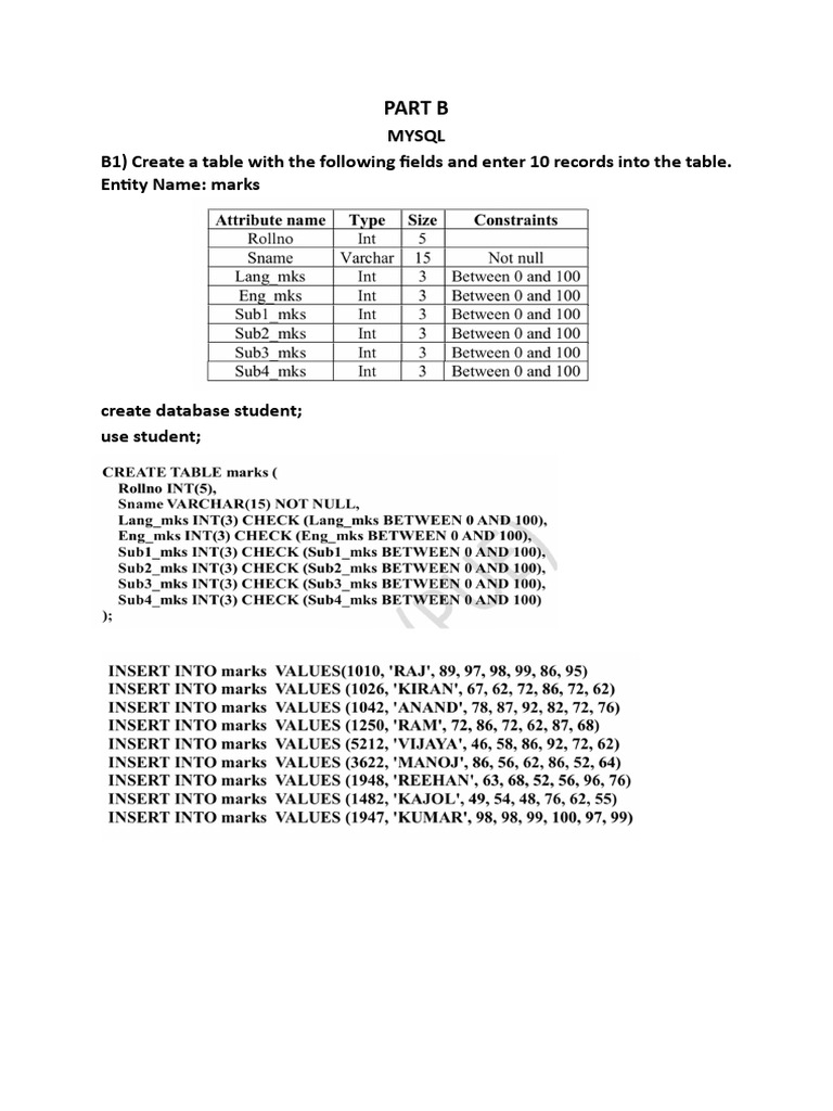 MySQL Student Marks Management Guide | PDF