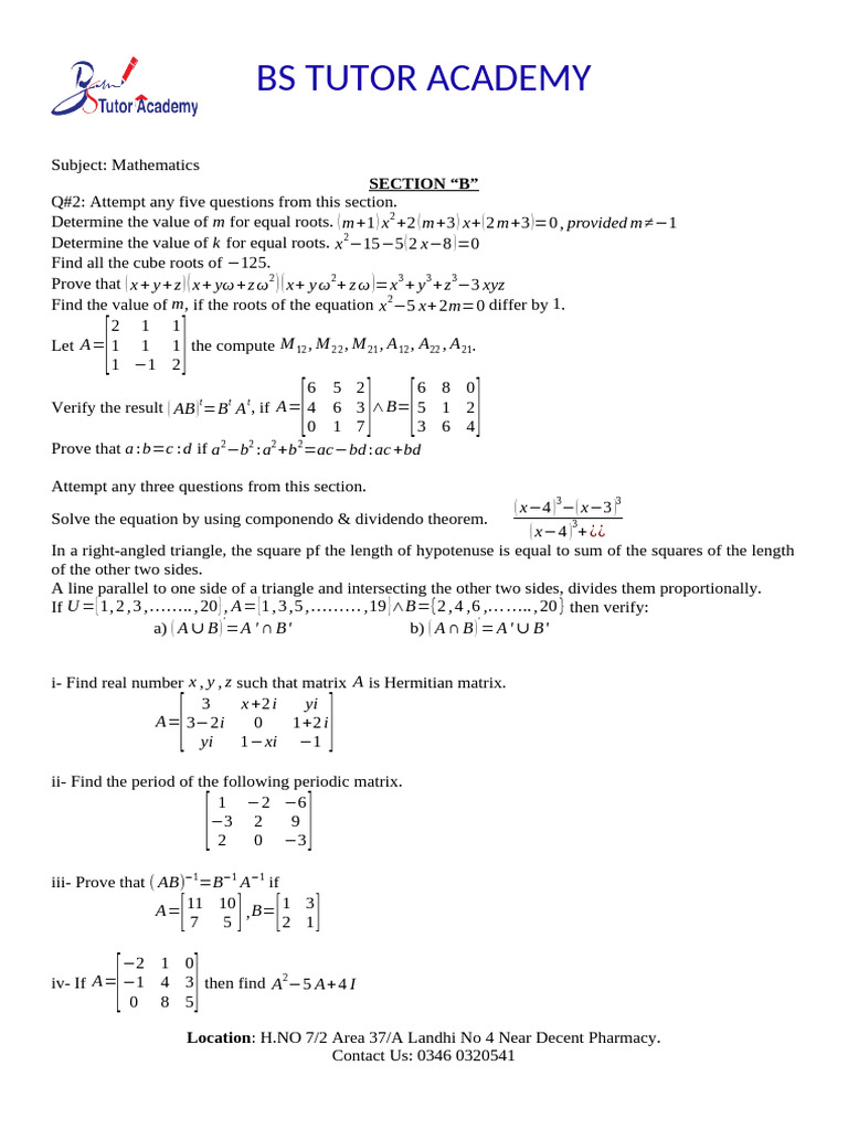 B.T Math - Copy-1 | PDF | Mathematical Physics | Matrix Theory