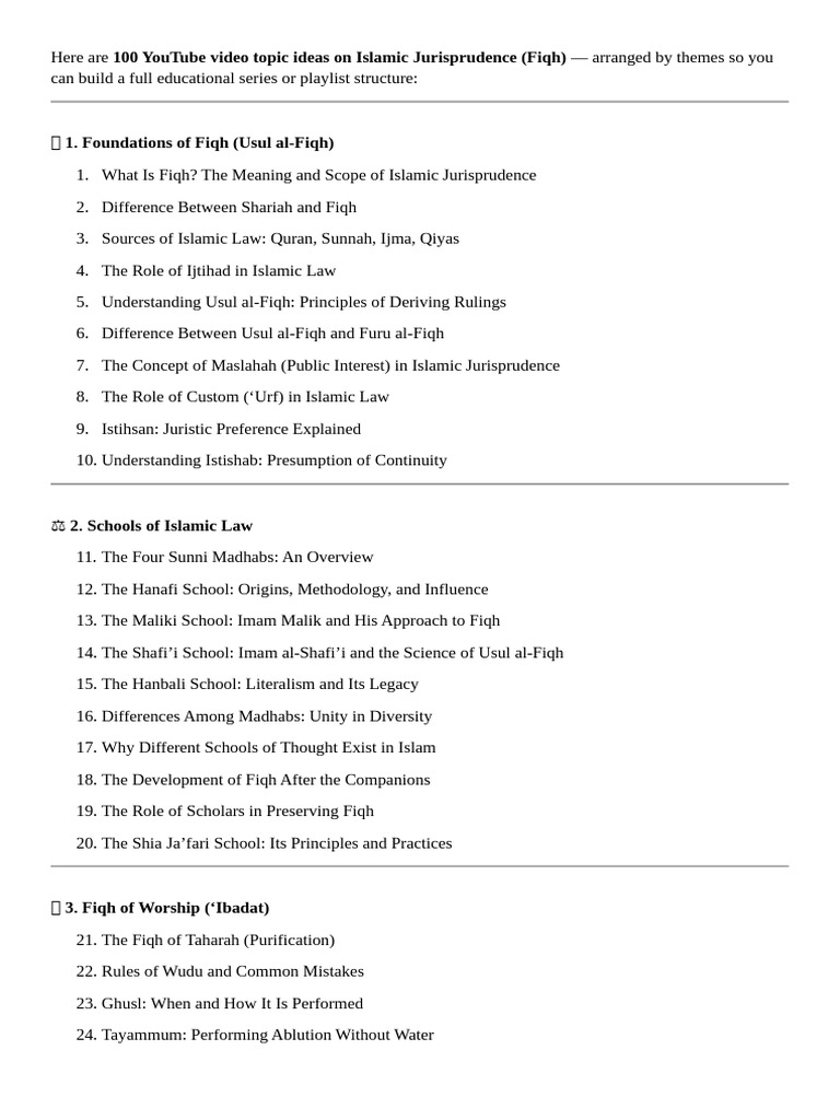 100 YouTube Topics on Islamic Fiqh | PDF | Sharia | Semitic Words And ...