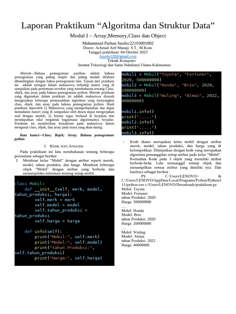 Praktikum Python: Class dan Array | PDF