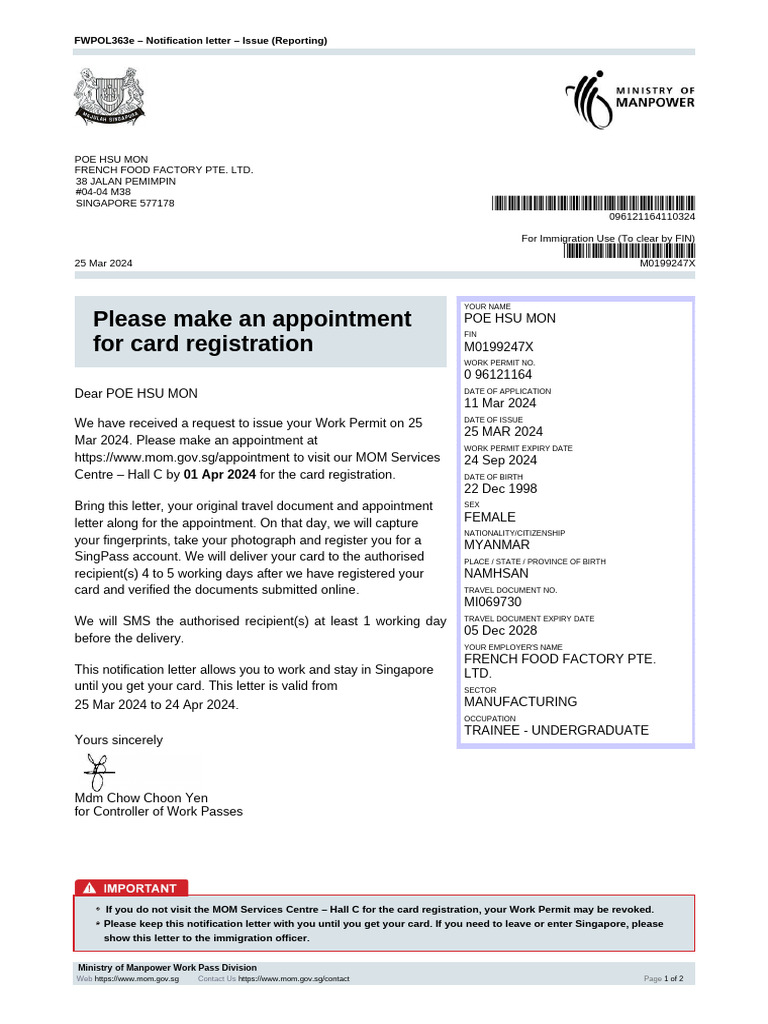 Work Permit Registration Notification | PDF | Government And Personhood ...