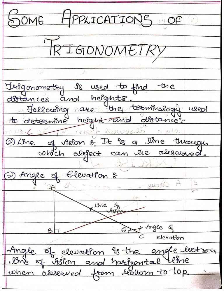 Some Applications of Trigonometry Class 10 MP Board Notes | PDF