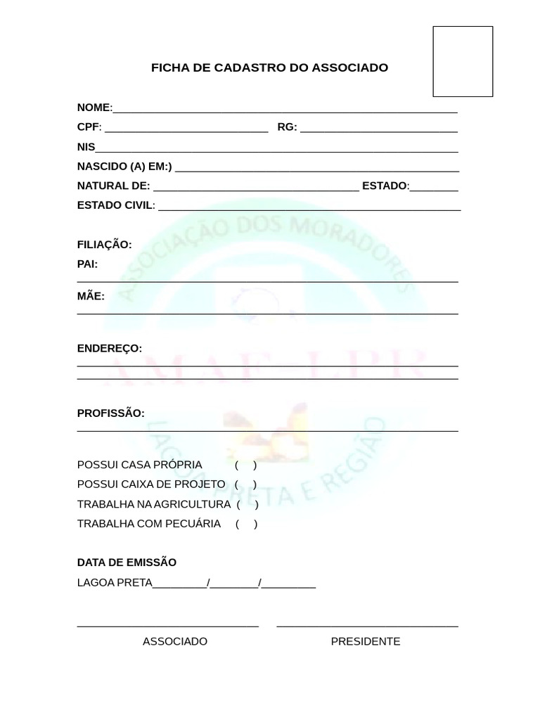 Ficha de Cadastro de Associado | PDF
