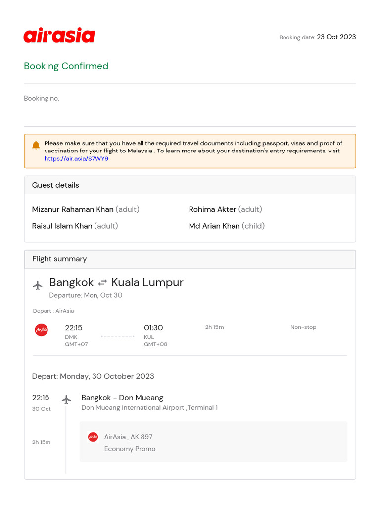 AirAsia Flight Booking Confirmation | PDF