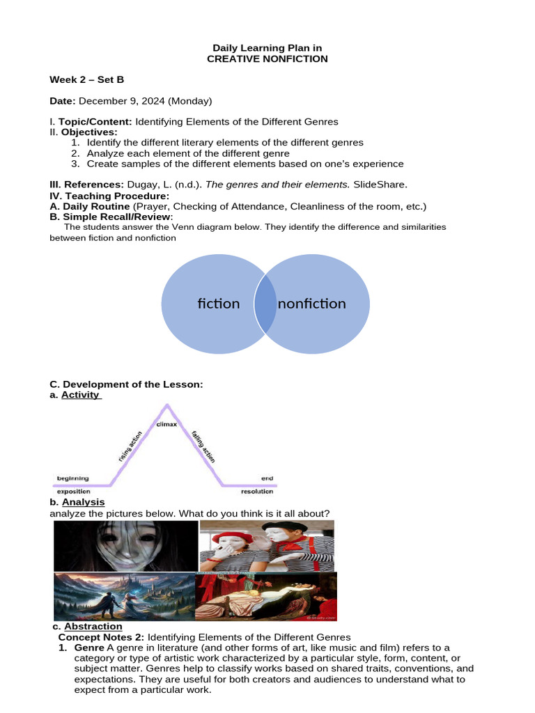 Creative Nonfiction Learning Plan: Genres | PDF | Narration | Genre