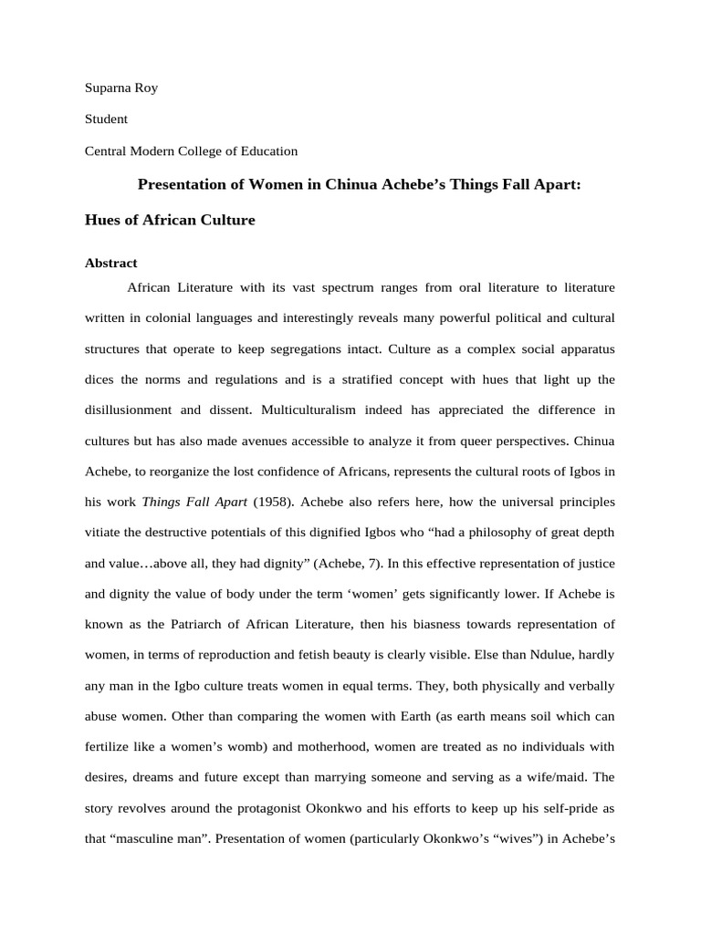 Presentation of Women in Chinua Achebe's Things Fall Apart | PDF ...