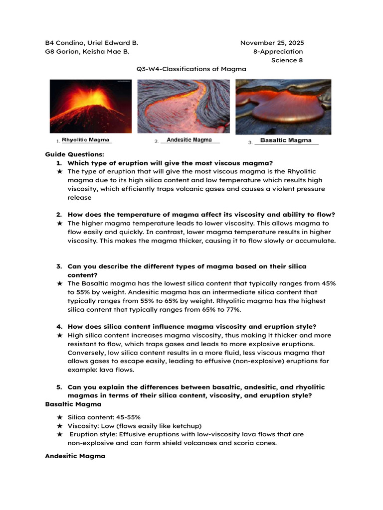 Types of Magma and Eruption Styles | PDF | Magma | Lava