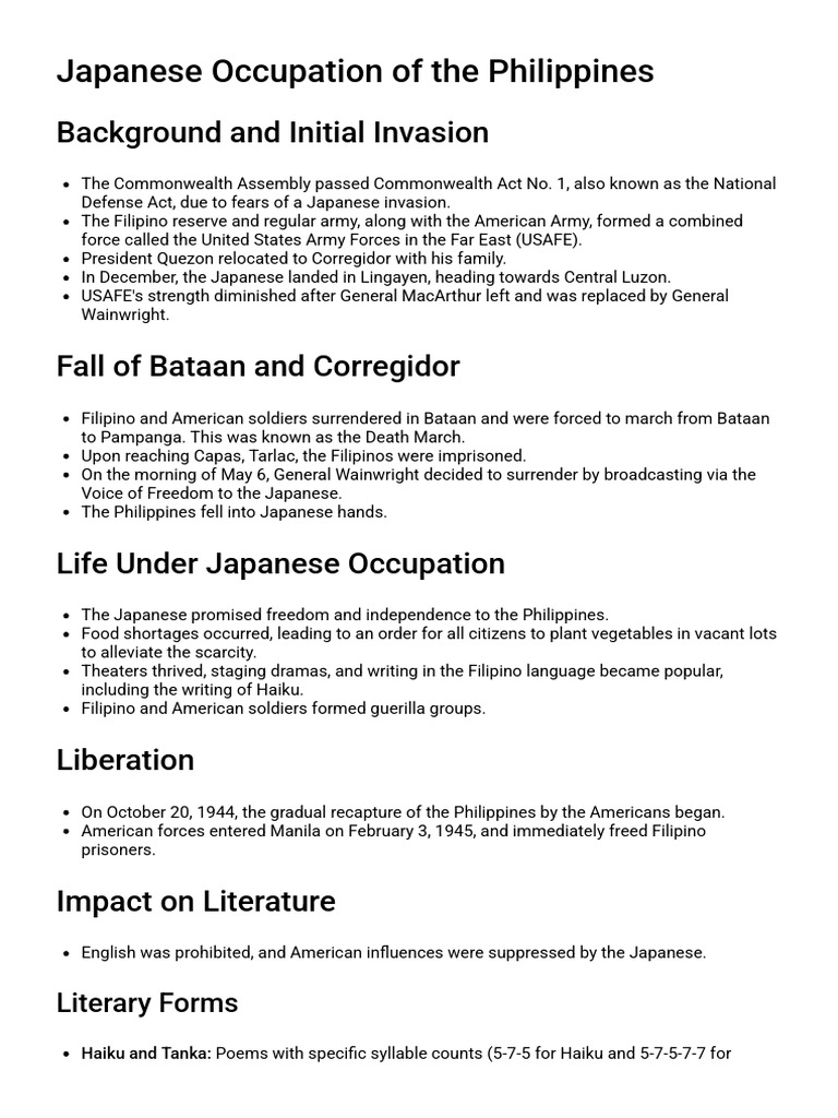 Japanese Occupation of the Philippines: Impact and Events | PDF ...