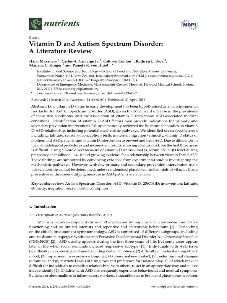 Vitamin D and Autism Spectrum Disorder A | PDF | Vitamin D | Autism