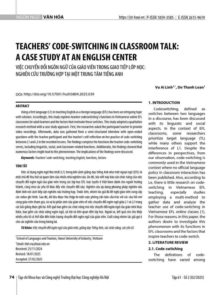 Teachers' Code-Switching in EFL Classrooms | PDF | English As A Second ...