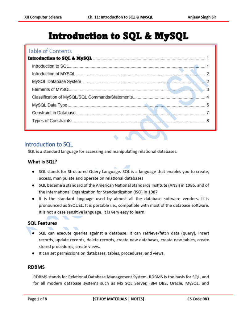SQL & MySQL Overview for Beginners | PDF | Sql | My Sql