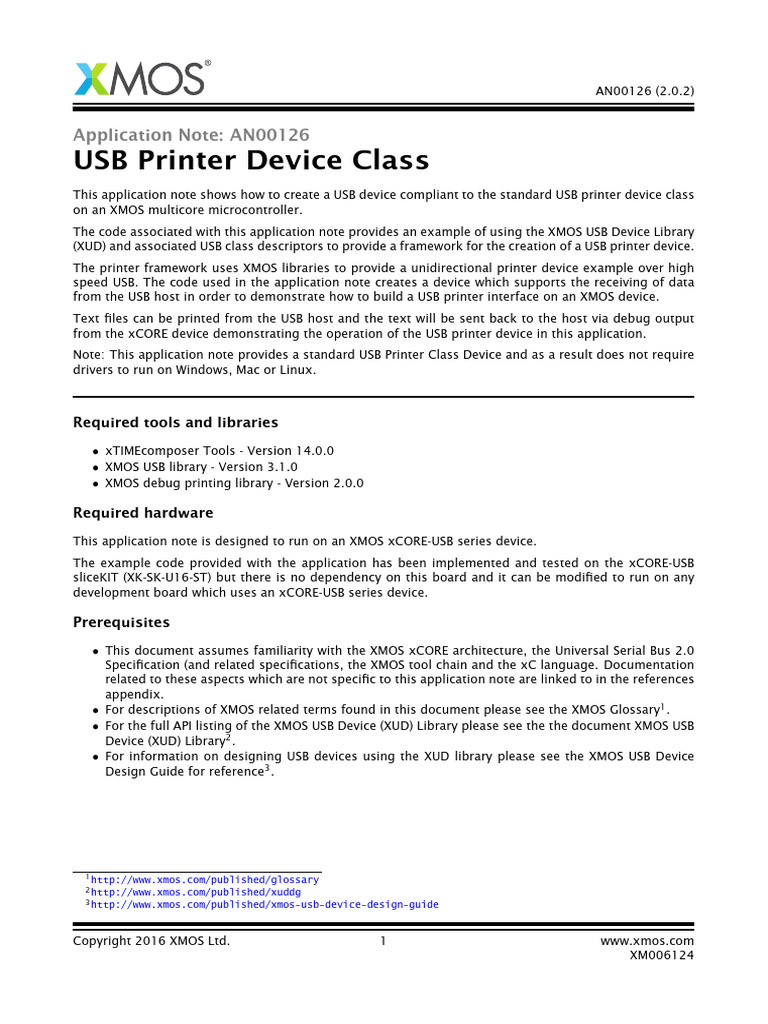 AN00126 USB Printer Device Class 2.0.2rc1 | PDF | Usb | Computing