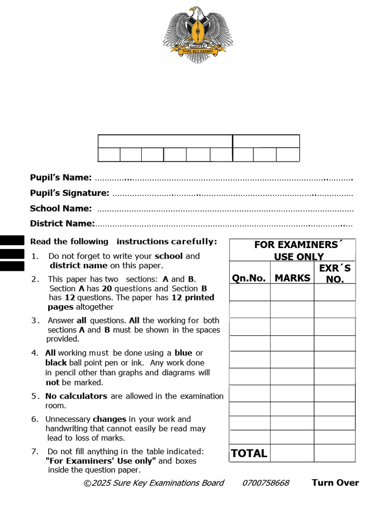 Primary Four Math Exam 2025 Guide | PDF | Mathematics