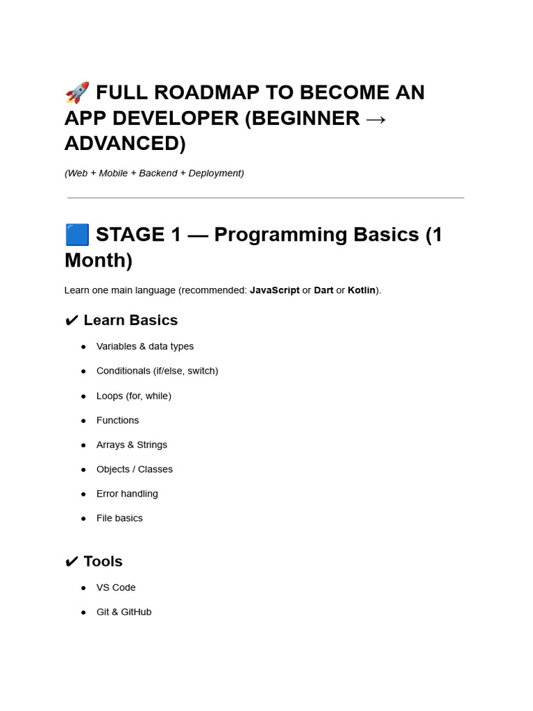 Ultimate App Developer Roadmap Guide | PDF | Software | Information ...