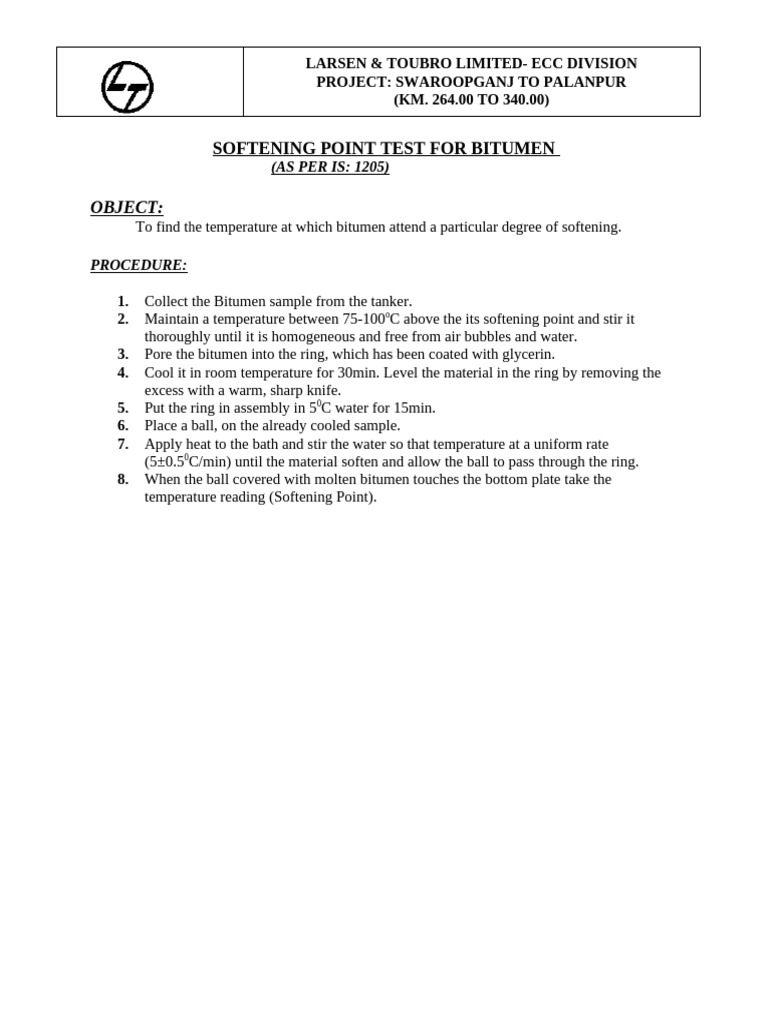 Bitumen Softening Point Test Procedure | PDF