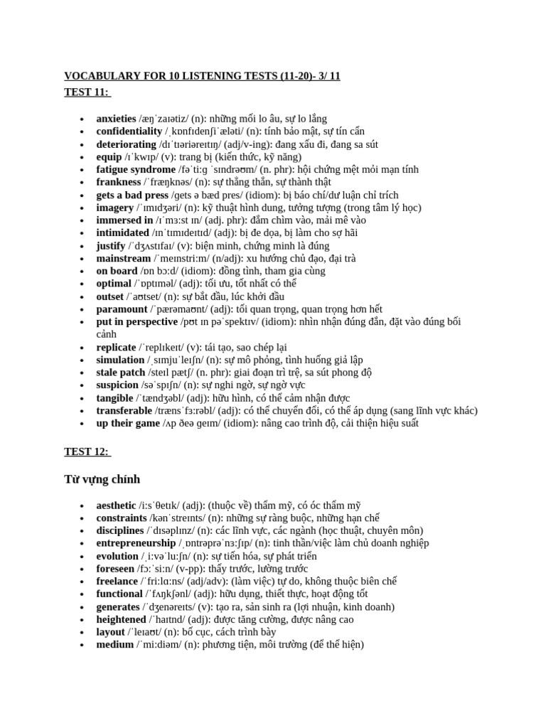 Vocabulary for 10 Listening Tests (11-20) | PDF