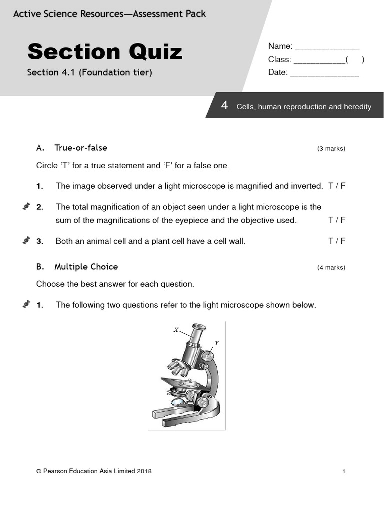 Light Microscope Quiz and Answers | PDF | Scientific Techniques ...