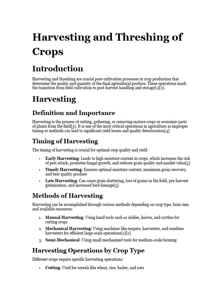 Crop Harvesting and Threshing Guide | PDF | Plant Hormone | Plant Nutrition