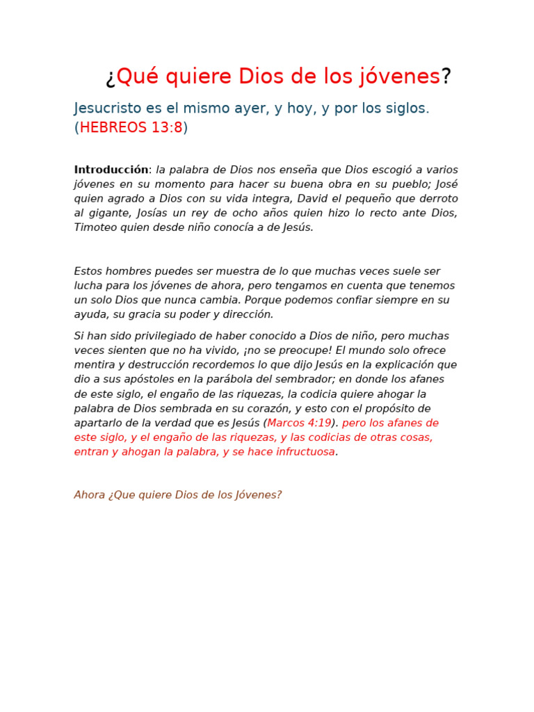 Qué Quiere Dios de Los Jóvenes | PDF