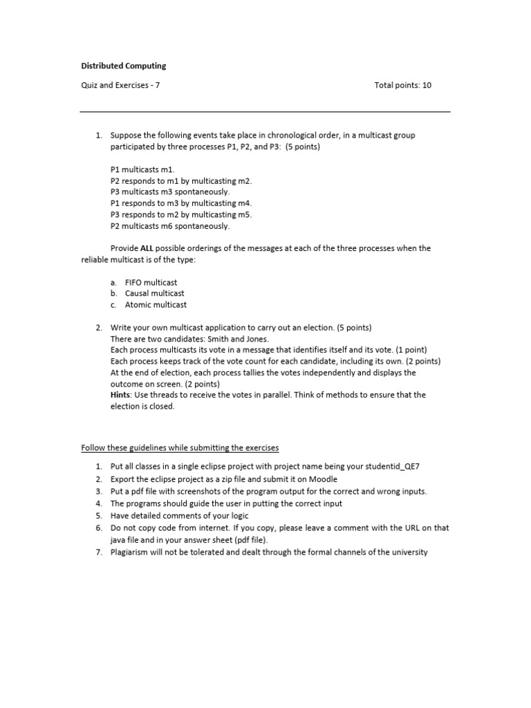 Distributed Computing Quiz: Multicast Exercises | PDF