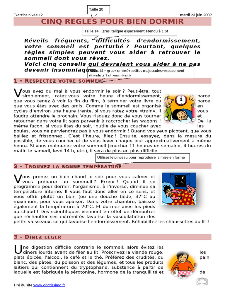 Cinq conseils pour bien dormir | PDF | Sommeil | Insomnie