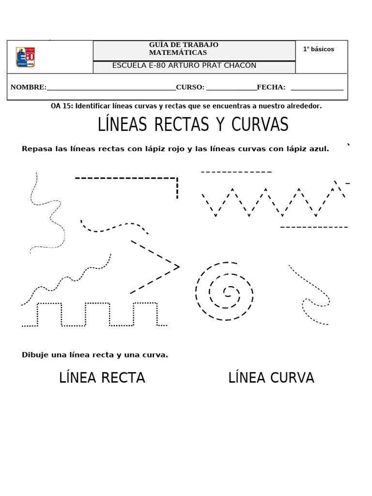 Guía de Líneas Rectas y Curvas 1° Básico | PDF