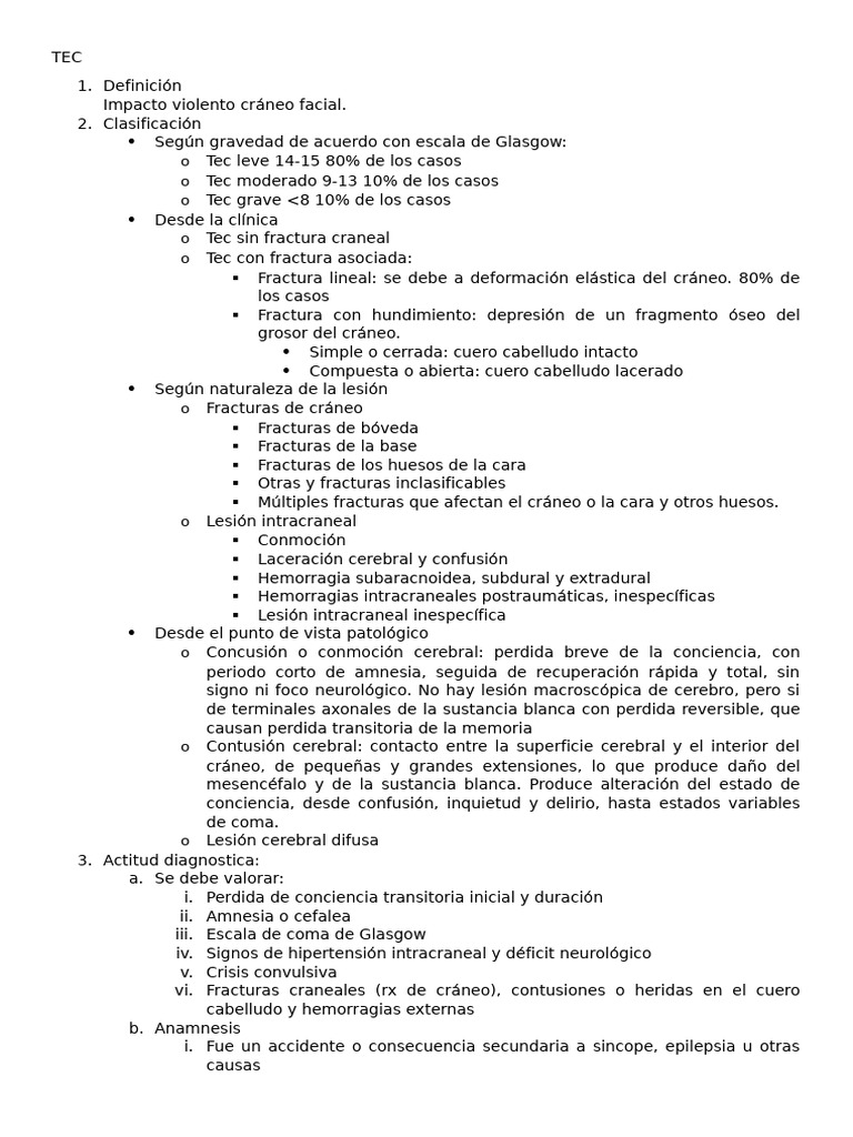 Clasificación y diagnóstico del TEC | PDF | Terapia intravenosa | Coma