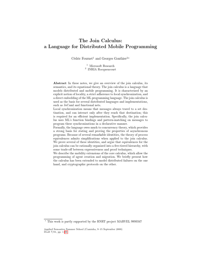 Join Calculus for Distributed Programming | PDF | Function (Mathematics ...