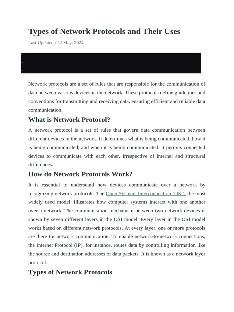 Types of Network Protocols and Their Uses | PDF | Computer Network ...