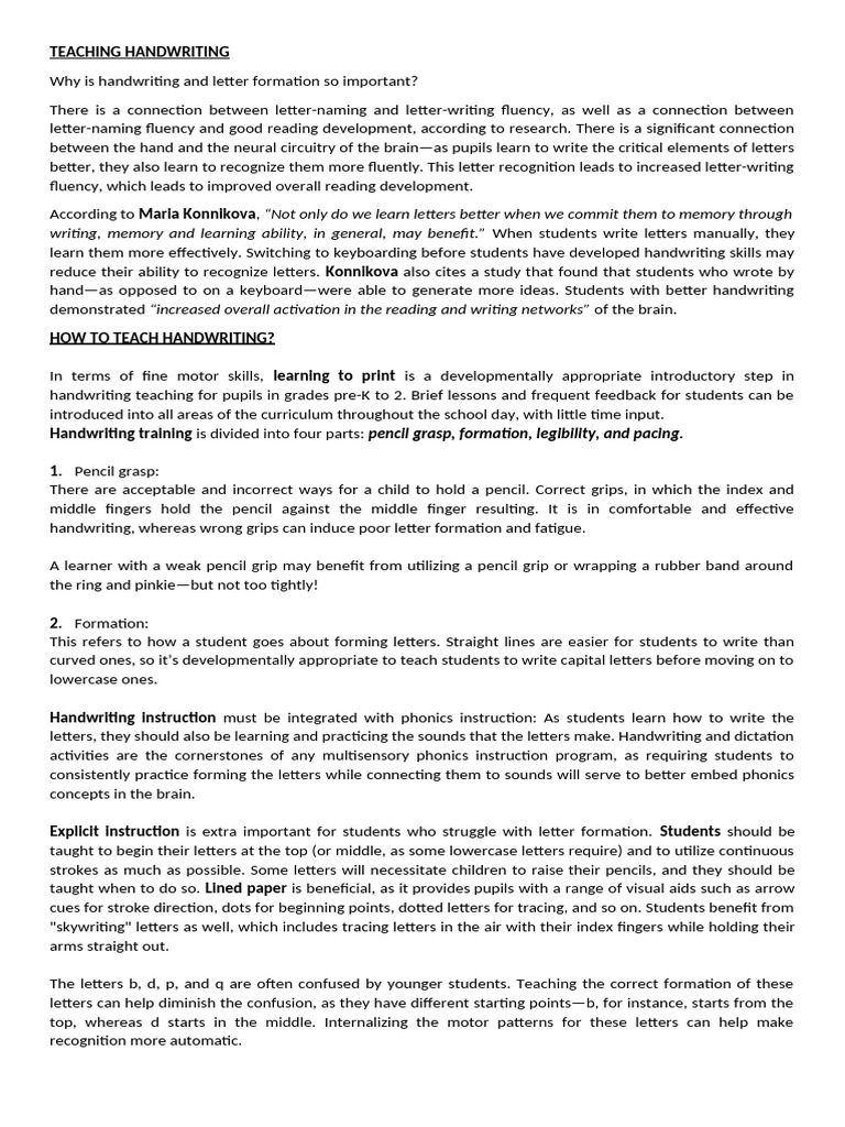 Effective Handwriting Teaching Strategies | PDF | Phonics | Learning