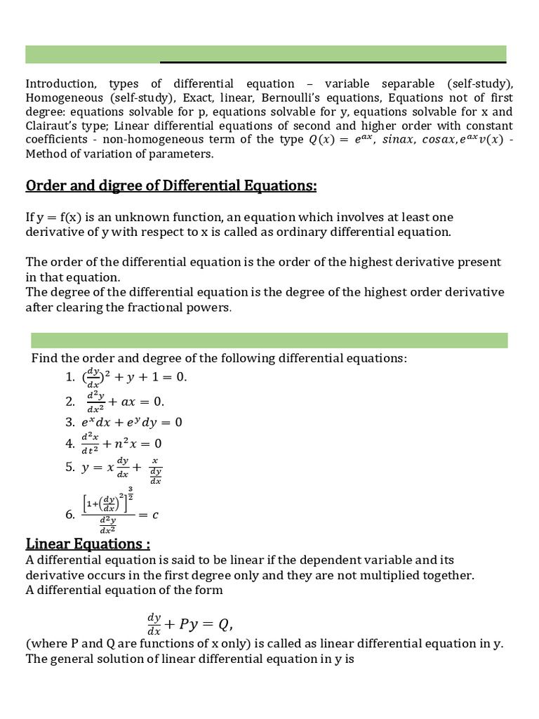Differential Equations: Types & Solutions | PDF | Equations ...