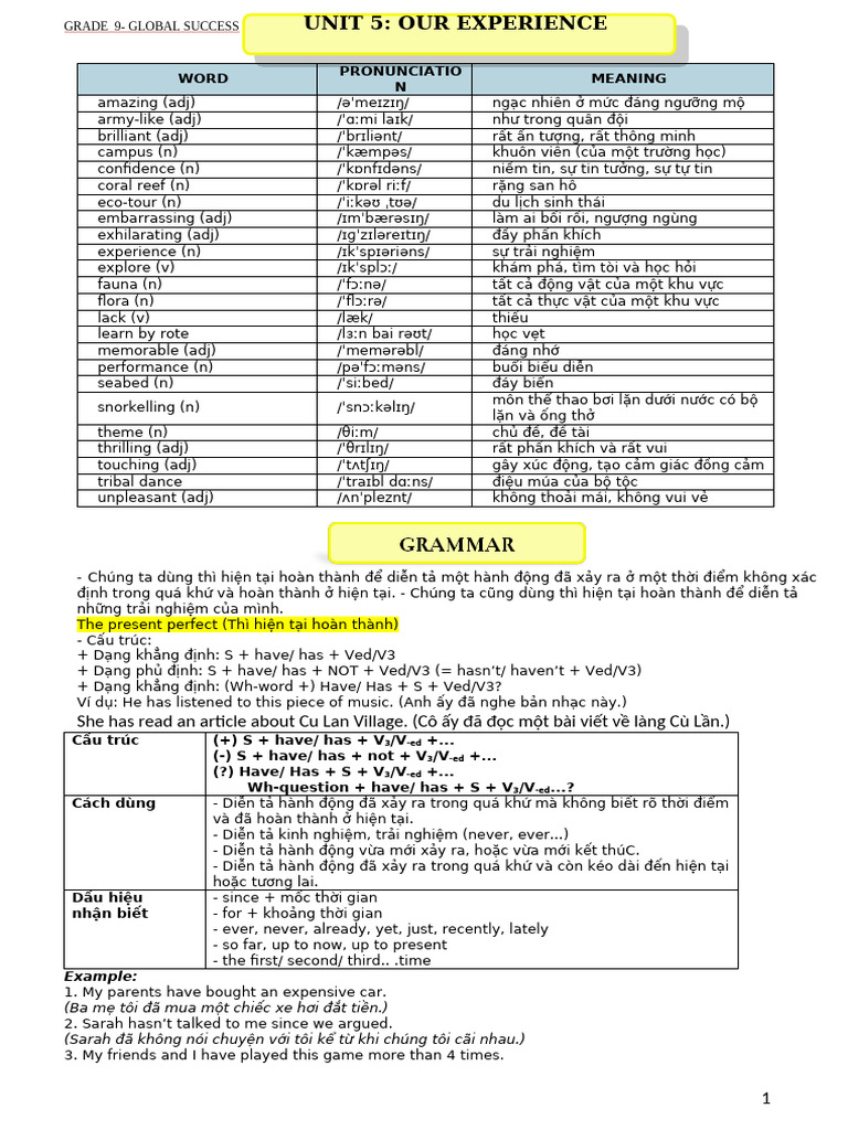 HS Unit 5 L P 9 BAI TAP B TR | PDF