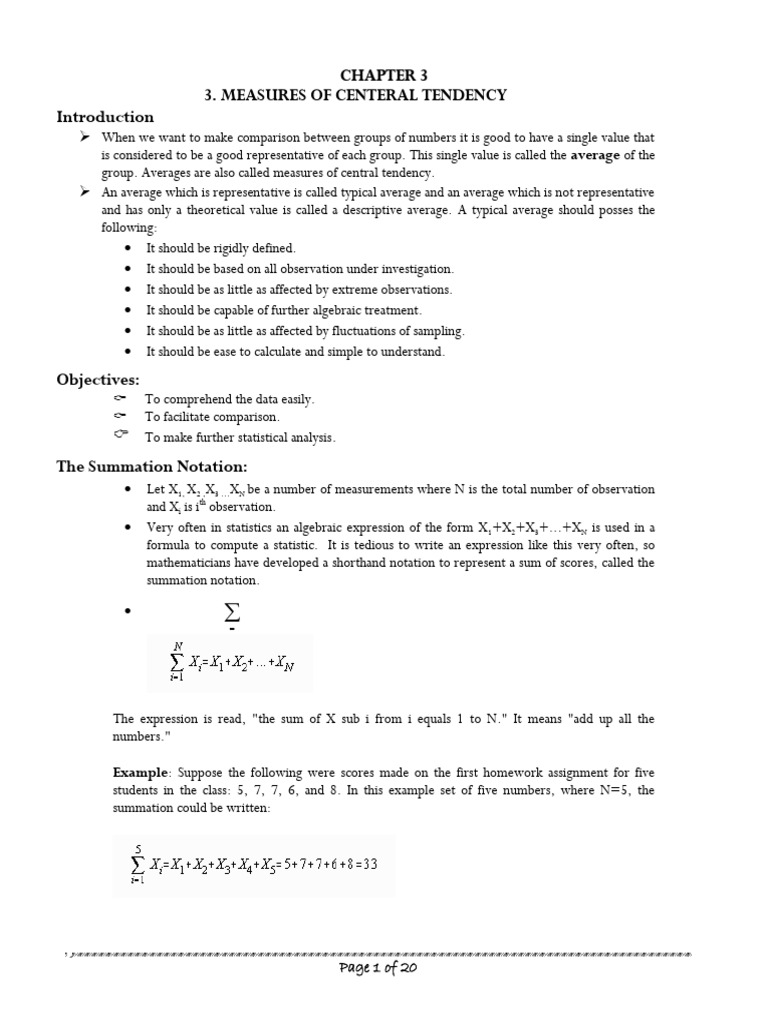 Chapter-3-Measures of Central Tendency | PDF | Mean | Summation