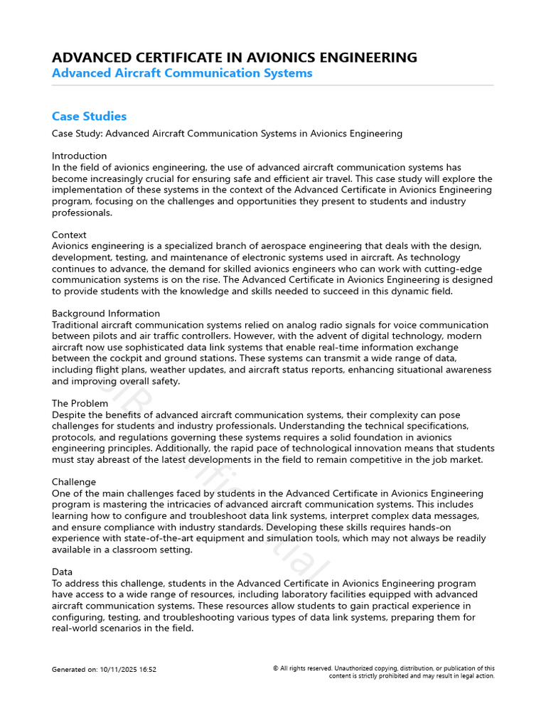 Advanced Aircraft Communication Systems Case Studies | PDF | Avionics ...