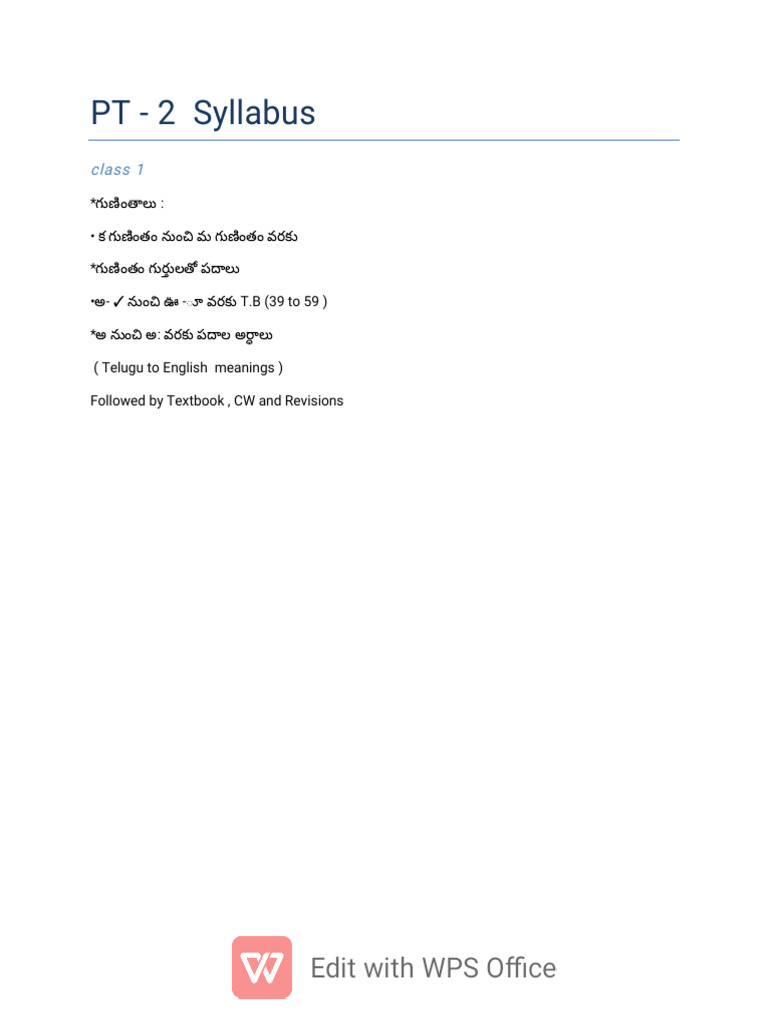 PT - 2 Syllabus: Class 1 | PDF