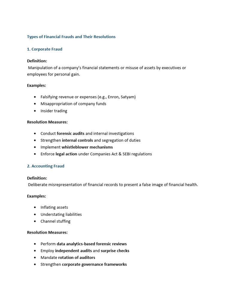 Financial Fraud Types & Resolutions Guide | PDF | Fraud | Business