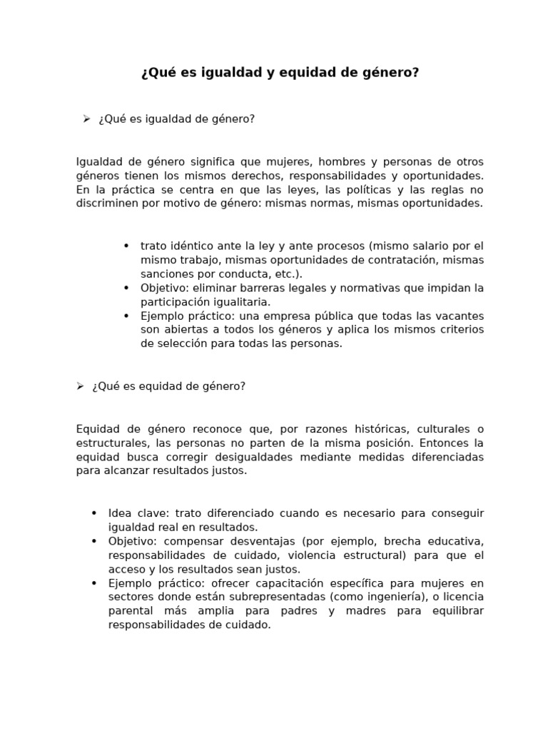 Igualdad y Equidad de Género Explicadas | PDF | Estudios de género ...