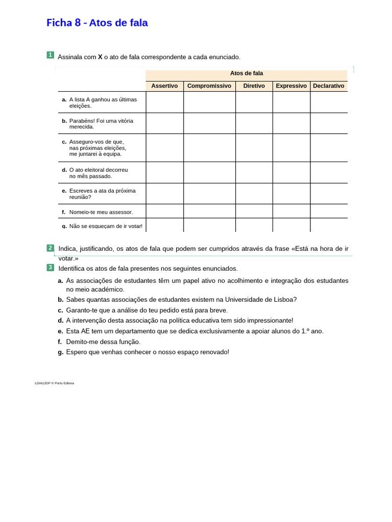 Ficha 8 Atos Fala | PDF