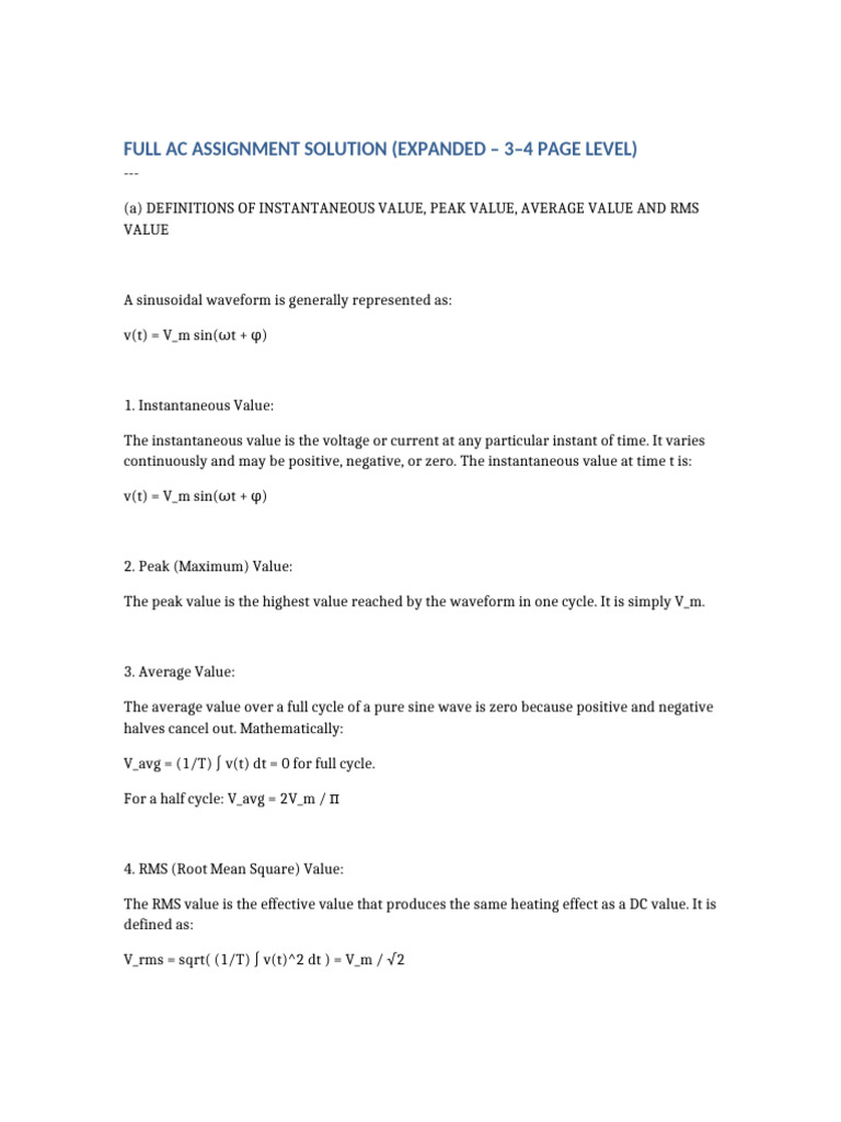 AC Assignment Final | PDF | Electrical Impedance | Root Mean Square